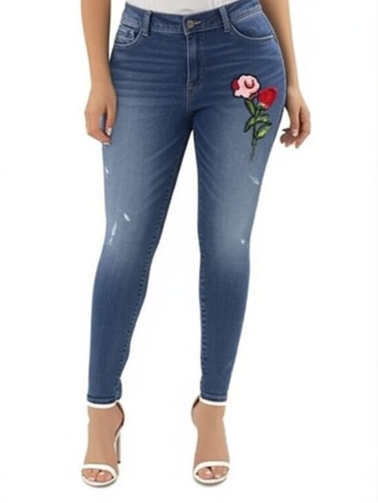 Rewash Denim - Rewash Juniors High Rise Skinny Jeans - Blue Floral Embroidery (Size 13/31)
